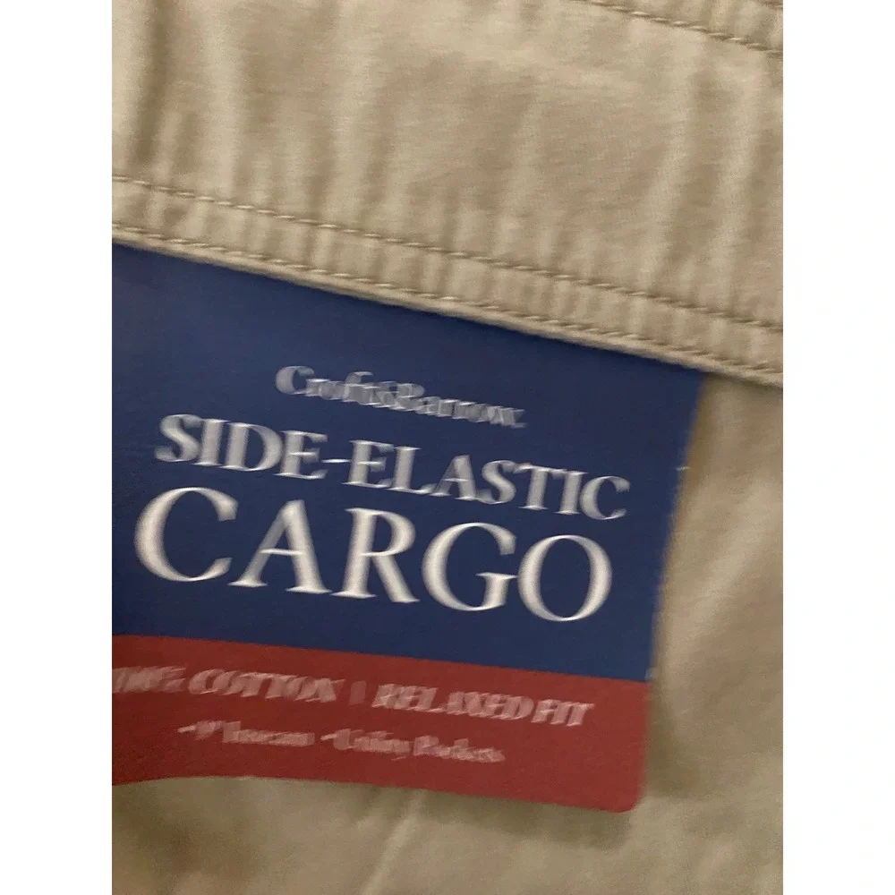 NWT Croft & Barrow Mens Big & Tall Side-Elastic Cargo Shorts Tan Khaki Cotton 48